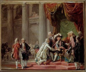 Mottagande av en riddare av Saint Lazarus orden av Jerusalem och Our Lady of Mount Carmel av den siste stormästaren greven av Provence (blivande kung Ludvig XVIII) (1755-1824) under Ludvig XVI Målning av Adelaide Labille Guiard (1749- 1803) 1788 omkring