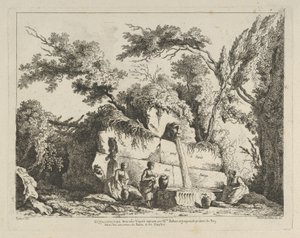 Titelsida från Olika vyer hämtade från naturen... i Roms omgivningar, 1700-tal. av Adélaide Allou