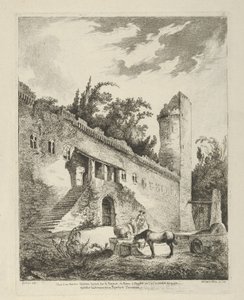 Utsikt över ett gammalt slott som ligger på vägen från Rom till Neapel från Differentes vue..., 1700-talet. av Adélaide Allou