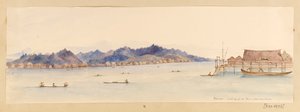 Borneo - Looking up the River from our house från West Indies, North American and Borneo scrapbook, ca 1845 (Akvarell) av Admiral Sir Edward Gennys Fanshawe