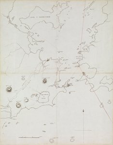 Karta över hamnen i Rio de Janeiro, Brasilien, ca 1849 (penna, bläck)