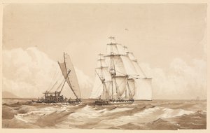 Dubbel kanot utanför Moalu, Feejeeöarna, 26 september 1849 [Fiji] av Admiral Sir Edward Gennys Fanshawe