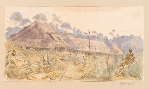 Village of the Stang Tribe från Västindien, Nordamerika och Borneo klippbok av Admiral Sir Edward Gennys Fanshawe