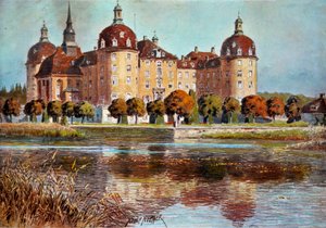 Utsikt över slottet Moritzbourg Tryck av Adolphe Nother (1855-?) 1800-talets Paris, dekorativ konst av Adolf Noether