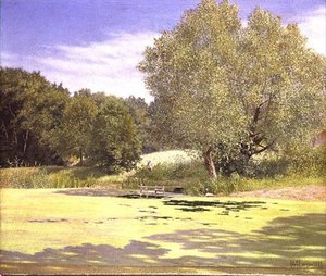 En fiskare som lämnar en damm av Adolf Alfred Larsen