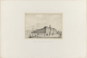 Utsikt över Beursgebouw i Rotterdam, 1854 Utsikt över Beursgebouw i Rotterdam (titel på objekt) Society for the Promotion of Toonkunst, dess musikfestival och staden Rotterdam. minne av året 1854 (serietitel på objekt)