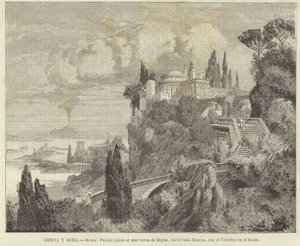 Grekland och Rom - Rom: Landskap vid havet vid Cape Miseno med Vesuvius i bakgrunden.