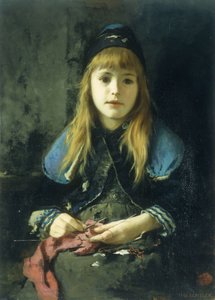 En ung flicka stickning av Adolf Echtler