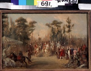 Tsarens jakt på 1500-talet. Verk av Adolf Karl den Store (1826-1901). Olja på kartong