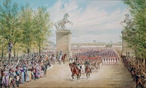 Tsar Alexander I (1777-1825) klättrar uppför Champs Elysees med sin armé i Paris 1814. Målning av Adolf Charlemagne (1827-1901)