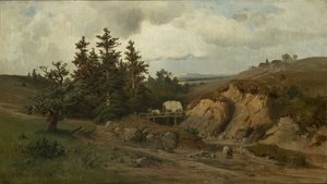 Landskap med en träbro - Landskap med en träbro - Adolf Kosarek (1830-1859). olja på duk av Adolf Kosárek