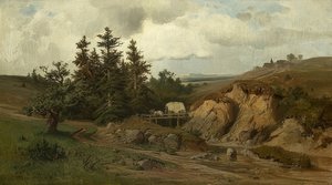 Landskap med en träbro. 1858 av Adolf Kosárek