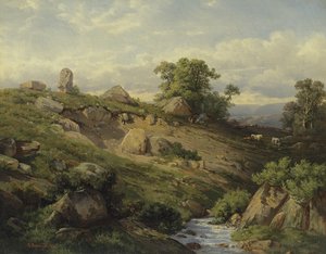 Valley Slope med Rock Fall, 1861 av Adolf Mosengel