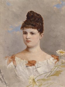 Porträtt av Ottilie Schneitt von Schwarzenfeld enligt etiketten på baksidan av Adolf d. Ä. Schreitter von Schwarzenfeld