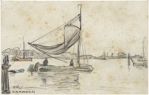 Segelfartyg på Zaan nära Zaandam av Adolf le Comte