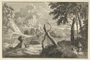 Arkadiskt flodlandskap med brutet träd Italienska och tyska landskap (serietitel)