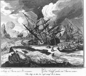 ”Fartyget som förliste i isen under storm” (nr 13 ur serien om valfångst) av Adolf van der Laan