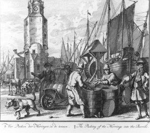 ”Packning av sillen i tunnor” (nr 12 ur serien om sillfiske) av Adolf van der Laan
