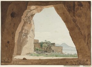 Vesuvius och Neapelbukten från en grotta av Adolf von Heydeck