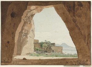 Vesuvius och Neapelbukten från en grotta av Adolf von Heydeck