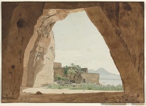 Vesuvius och Neapelbukten från en grotta, 1820. av Adolf von Heydeck