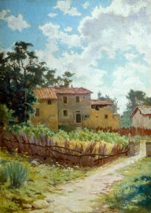 Toskanskt landskap av Adolfo Belimbau (1845-1938), olja på duk, 44x31 cm