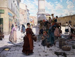 Kvinnor vid fontänen av Adolfo Belimbau (1845-1935)