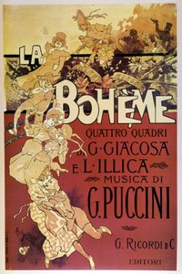Affisch av La Bohème av Adolfo Hohenstein för premiären av Giacomo Puccinis opera på Teatro Regio di Torino, 1896-02-01.