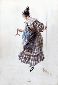 Kostym av Mimis karaktär för operan "La Boheme"" av Giacomo Puccini (1858-1924). Akvarell av Adolfo Hohenstein.