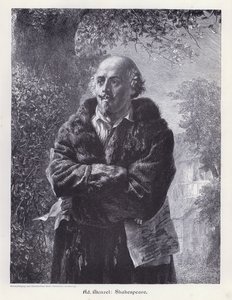 William Shakespeare, engelsk dramatiker (gravyr) av Adolph Friedrich Erdmann von (after) Menzel