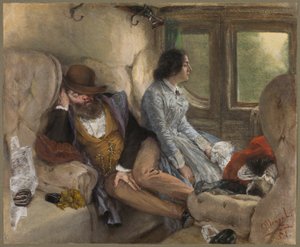 I en järnvägsvagn (Efter en natts resa) av Adolph Friedrich Erdmann von Menzel