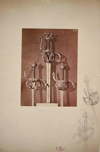 Svärd av järn och silver (pennskiss på en illustrerad sida) av Adolph Menzel