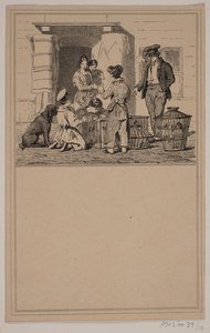 Fåglar i fångenskap. Nej. 9 i Chr. Winther och M. Rørbye, "25 bilder för små barn" av Johan Adolph Kittendorff