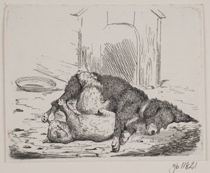 Koppel hund med valp av Johan Adolph Kittendorff