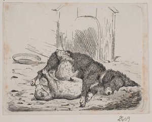 Koppel hund med valp av Johan Adolph Kittendorff