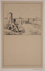 Soldaten på vandring. Nej. 13 i Chr. Winther och M. Rørbye, "25 bilder för små barn" av Johan Adolph Kittendorff