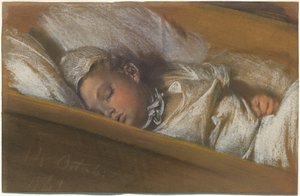 Ett spädbarn sover i sin spjälsäng av Adolph Menzel