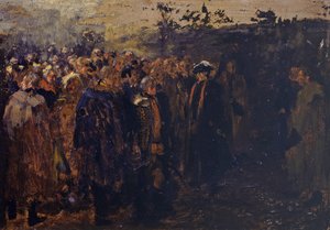 Fredrik den stores tal till sina generaler inför slaget vid Leuthen. Skiss av Adolph Menzel