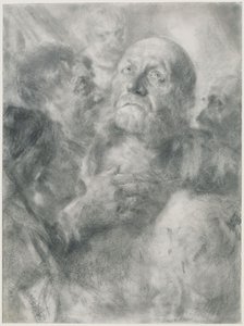 En äldre man som blickar uppåt och fyra ansikten av Adolph Menzel