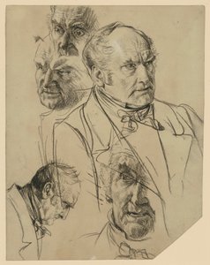 Bröstbild av en äldre man, vänd åt höger, fyra huvudstudier av Adolph Menzel