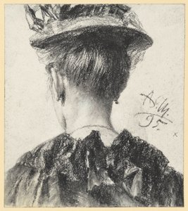 Byst av en kvinna med hatt, sedd bakifrån av Adolph Menzel