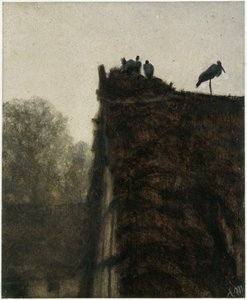 Storkboet på halmtaket. Ur ”Barnalbumet” av Adolph Menzel
