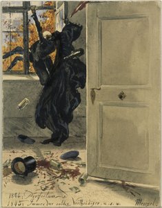 Döden som objudna gäst. 1844: Perfectum; 1845: Alltid sådana försvarare, osv. av Adolph Menzel