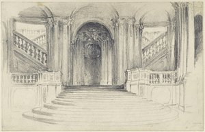 Trappanläggningen på gårdssidan av Wallpavillonen i Zwinger i Dresden av Adolph Menzel