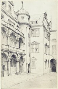 Den sydvästra hörnan av den lilla slottgården i Dresden av Adolph Menzel