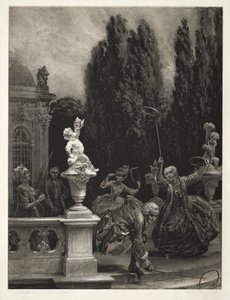 Essä om sten med borste och skrapa: Playing at Hoops on the Castle Terrace, 1851. av Adolph Menzel