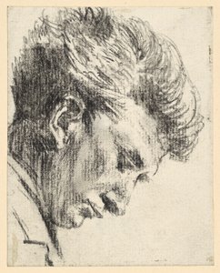 Ansiktsprofil av en man som tittar nedåt av Adolph Menzel
