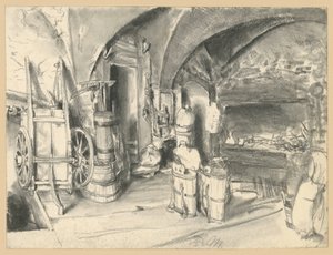 Välvt rum med hushålls- och jordbruksredskap av Adolph Menzel