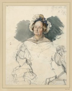 Grevinnan Alvensleben, född von der Osten-Sacken. Däribland två porträtt. Studie till målningen ”Kröningen av Wilhelm I i Königsberg” av Adolph Menzel