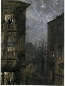 Husvrå i månskenet. Ur ”Barnalbumet” av Adolph Menzel